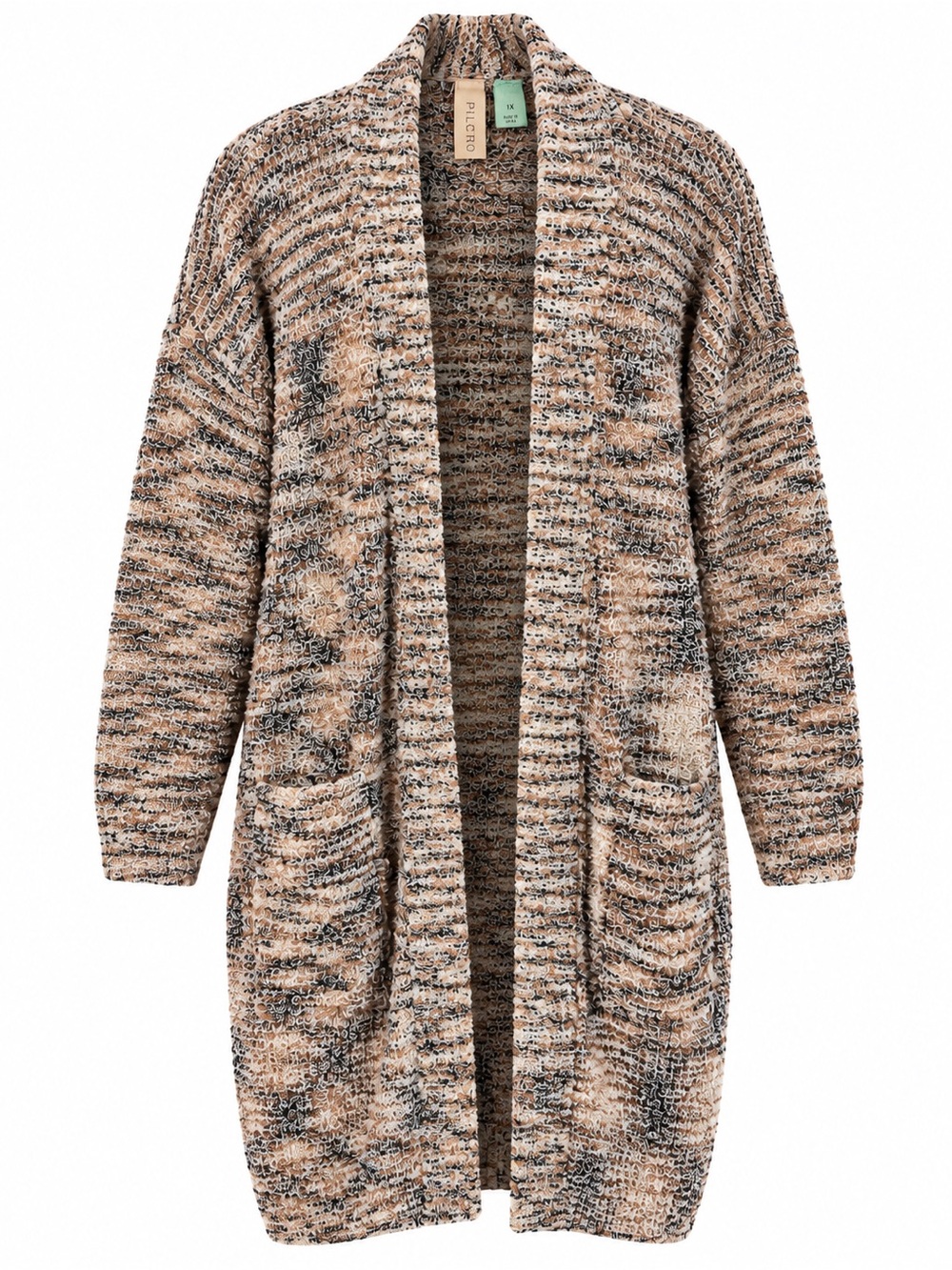 Pilcro Padma Space-Dyed Cardigan size 1X Brown, Cream Cotton Blend